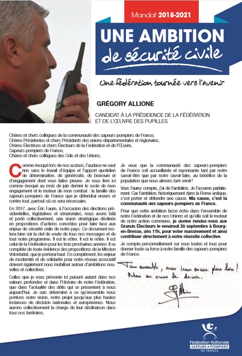 Candidature de Grégory Allione - programme 2018-2021